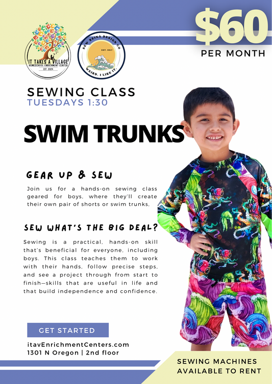 Boys Sewing Class ~ Swim Trunks for Dad